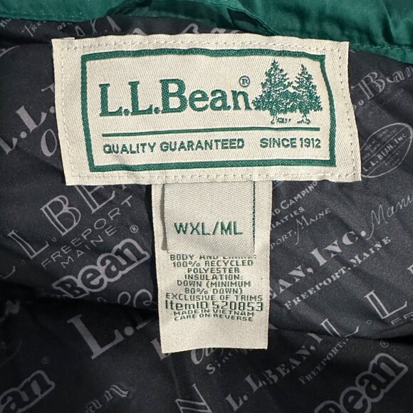 L.L. Bean Down Puffer Jacket Green Womens Size XL Snap Front Retro Classic Style - Picture 10 of 16
